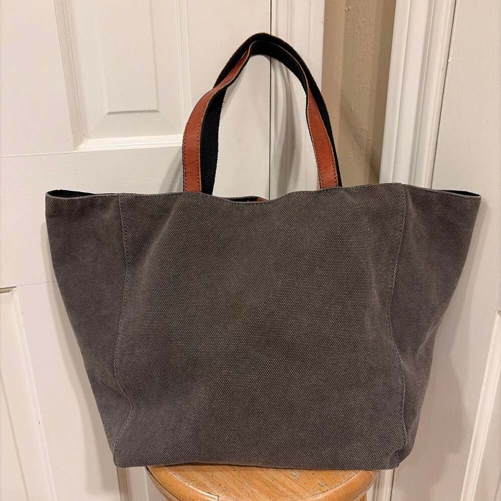 Street Level Charcoal Gray Canvas Tote Handbag